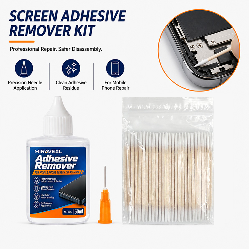 Phone Repair Kit - Telefonrahmen-Rückseiten-Wärmeschaum-Klebstoff-Entferner MIRAVEXL LCD-Klebstoff-Entferner-Set mit Nadel-Wischtüchern, Sicherer