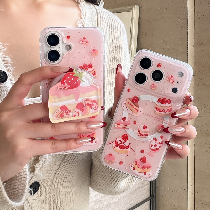 Phone Accessories Holder - Niedliche Erdbeer-Kuchen-Schutzhülle mit magnetischem Ständer für
